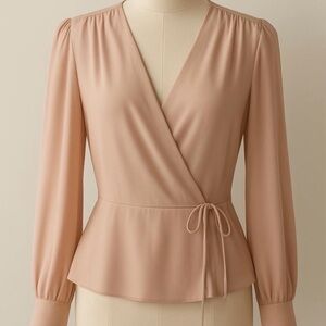 White House Black Market Blush Wrap Peplum Tie-Front Blouse